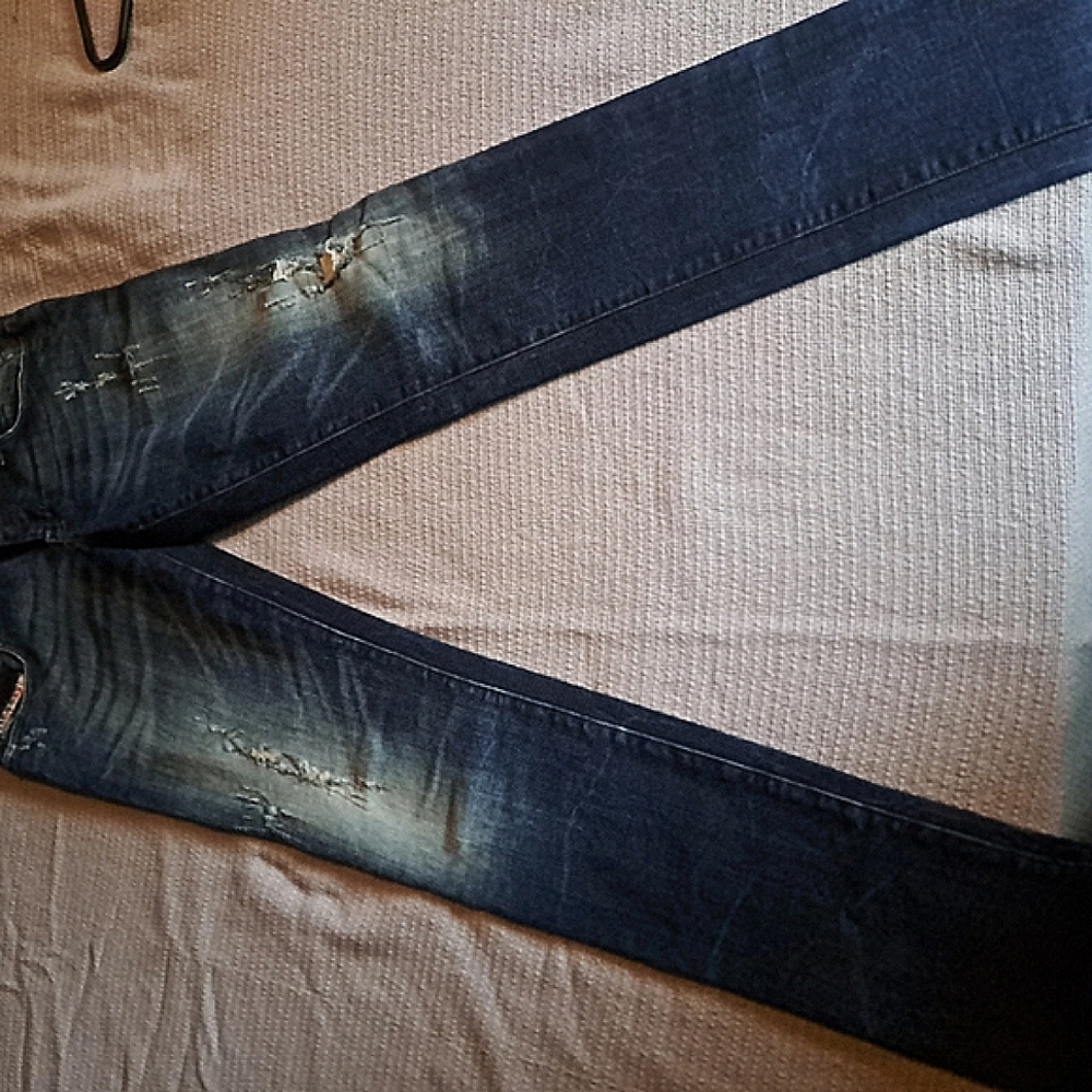 Diesel Blue Skinny Jeans with Faded Whiskers